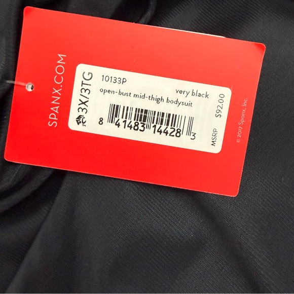 SPANX Plus Size Power Conceal-Her Open-Bust Mid-Thigh Bodysuit Very Black - Picture 9 of 9